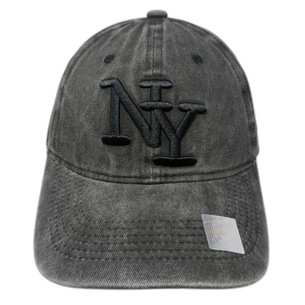 New League Baseball Cap Gray One Size NY New York Washed Slideback Cotton Hat